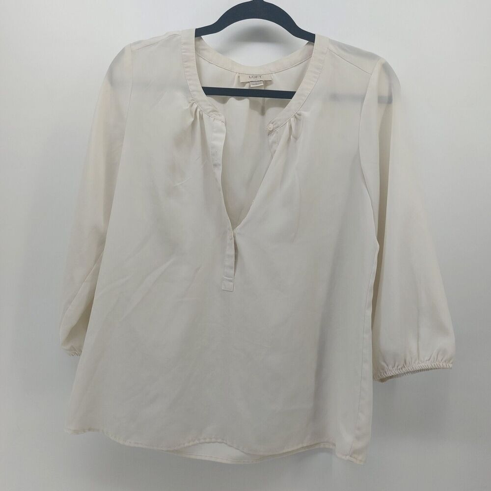 LOFT Factory women's sheer cream colored blouse top 3/4 sleeves Size Small